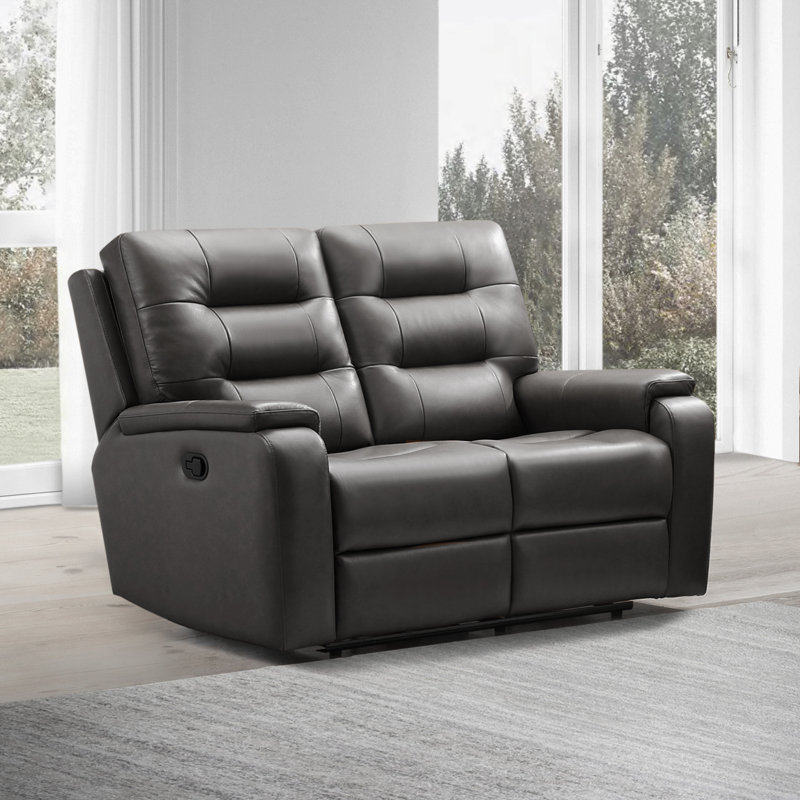 Ashlin Upholstered 59'' Reclining Loveseat, Gray Genuine Leather