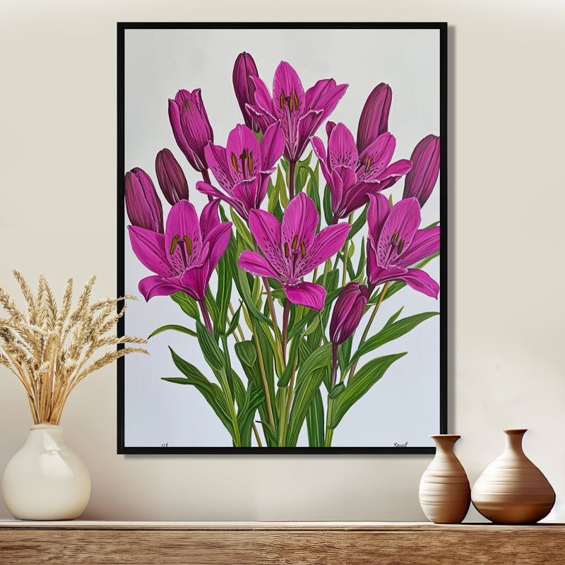 Illustration de fleur d'orchidée rose - Orchidée murale, salon, Cadre flottant noir, bois massif, H 20 po x l 12 po