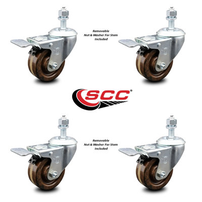 Temp Phenolic Wheel Swivel ½ Inch Stem Caster Set 2 Total Lock Brake