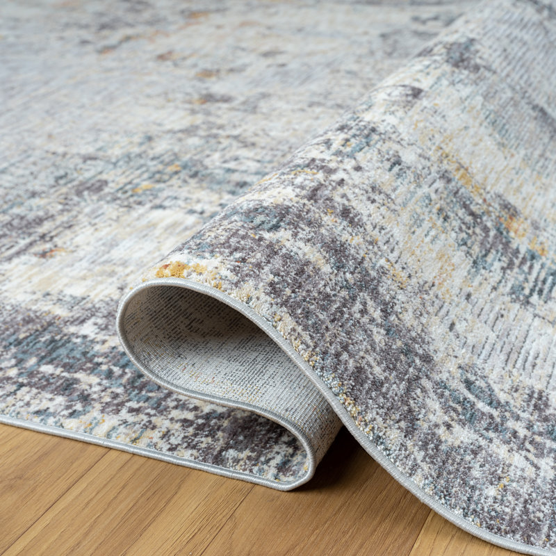 Celso Modern Abstract Polyester Indoor Area Rug, Gray/Brown, Runner 2' x 8'