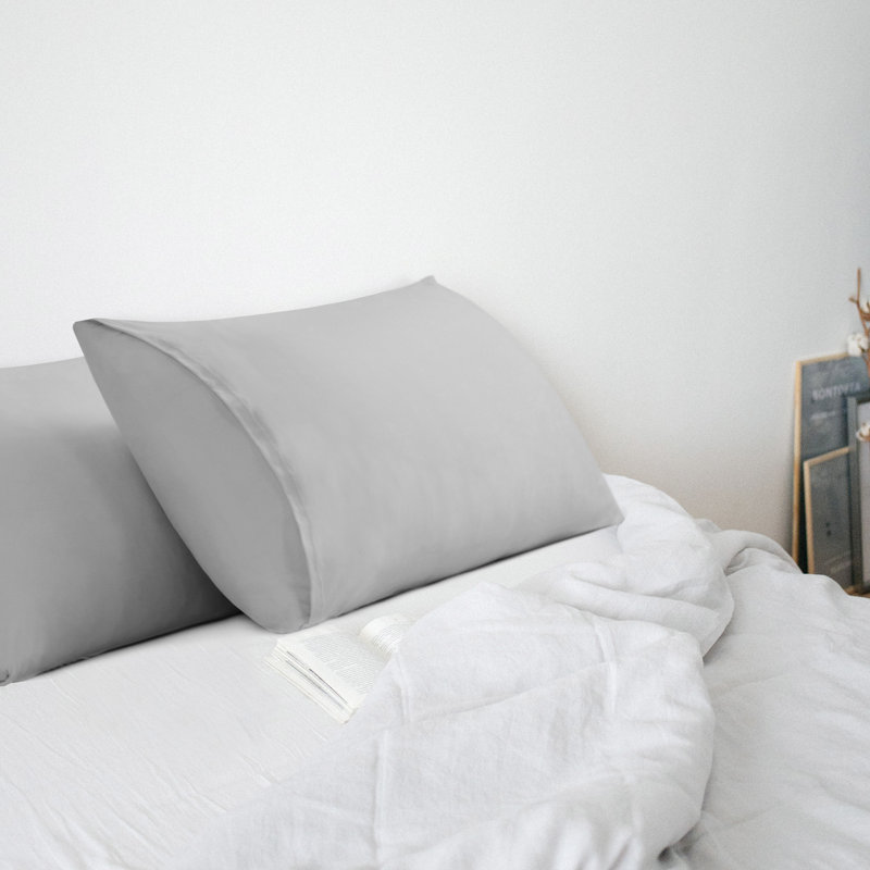 Taies d'oreiller en jersey extensible avec fermeture à enveloppe, Gris clair, Taies d'oreiller pour grand lit