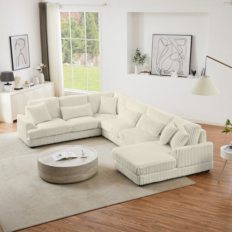 Canapé modulaire surdimensionné de 129 po en forme de U Canapé-lit moderne recouvert de velours côtelé doux avec une chaise longue pour le salon