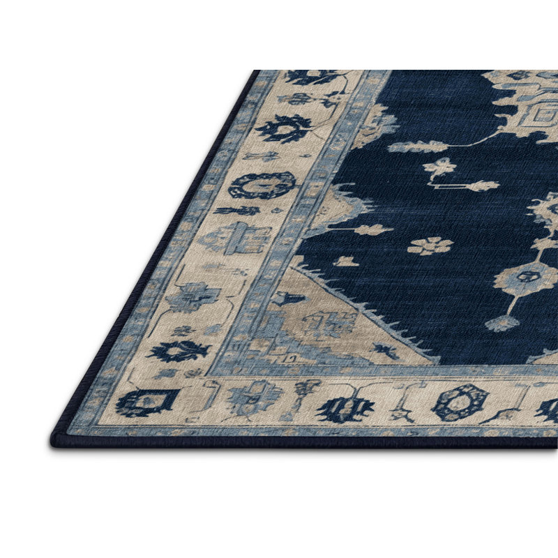 Machine Washable Overdyed Blue Area Rug, Runner 2' x 4'
