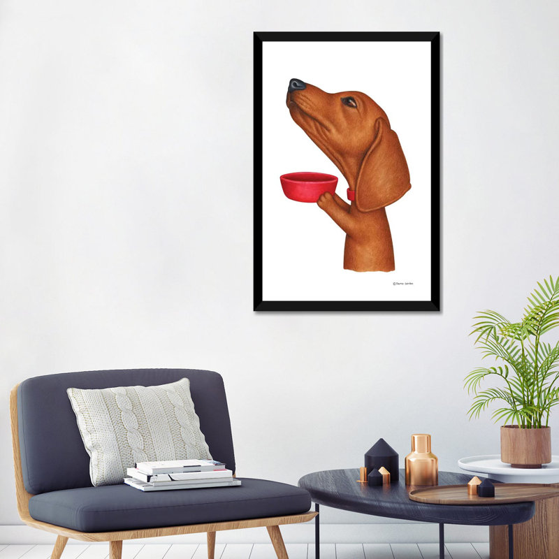 «Dachshund Fill the Bowl Veuillez» par Danny Gordon - impression d'art graphique, H 24 po x l 32 po x P 1 po, Blanc