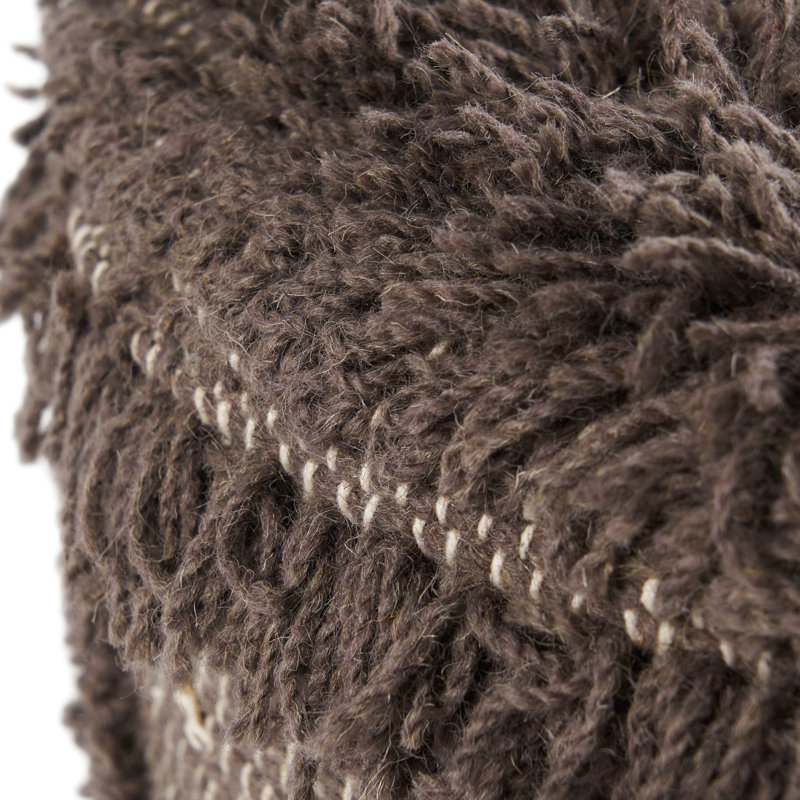 Handmade 16.23" Foot Stool - Blending Wool & Cotton And Eucalyptus Wood 16X16 Made With Handwoven