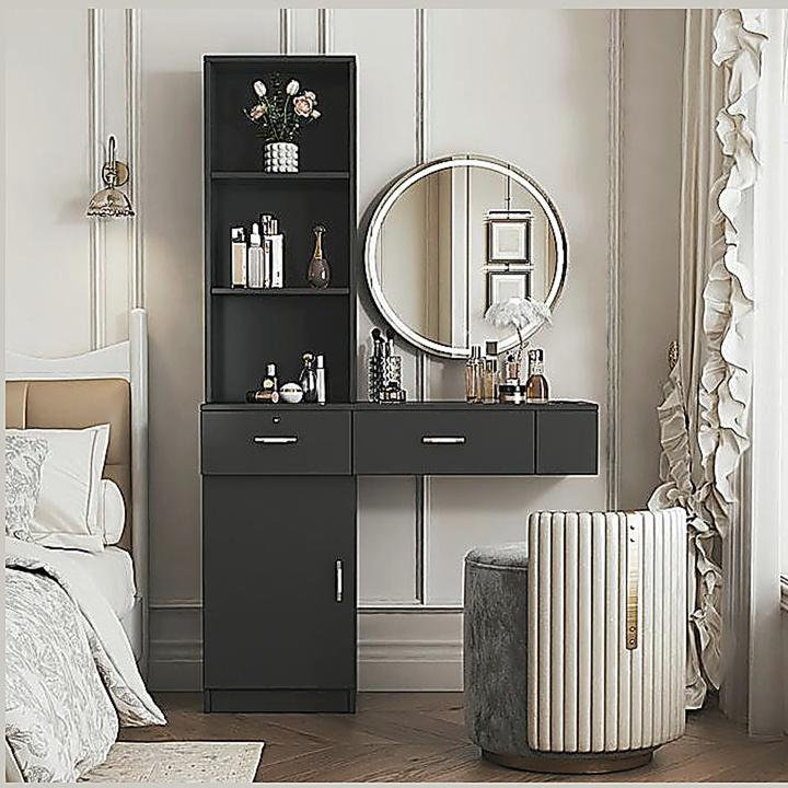 Black modern simple hair desk, multi-layer storage, large storage space