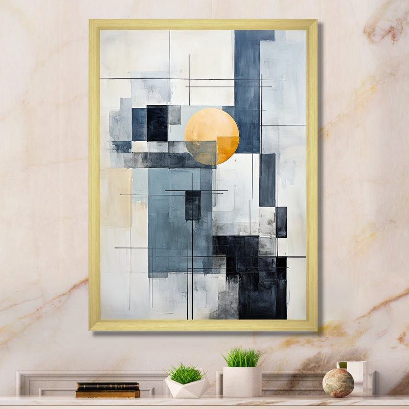 «Jahdae Beige Blue», impression sur toile, Encadrement doré, H 40 po x l 30 po x P 1,5 po