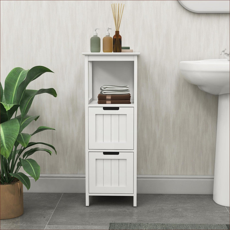 Cabinets | Freestanding Bathroom Floor Storage Cabinet, 2 Drawers 1 Open Storage Shelf, E1 Grade, snow white | MDF | Modern
