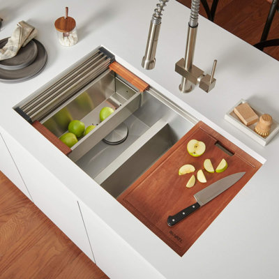 Roma Workstation Ledge 33" L x 19" W Double Basin Undermount Kitchen Sink