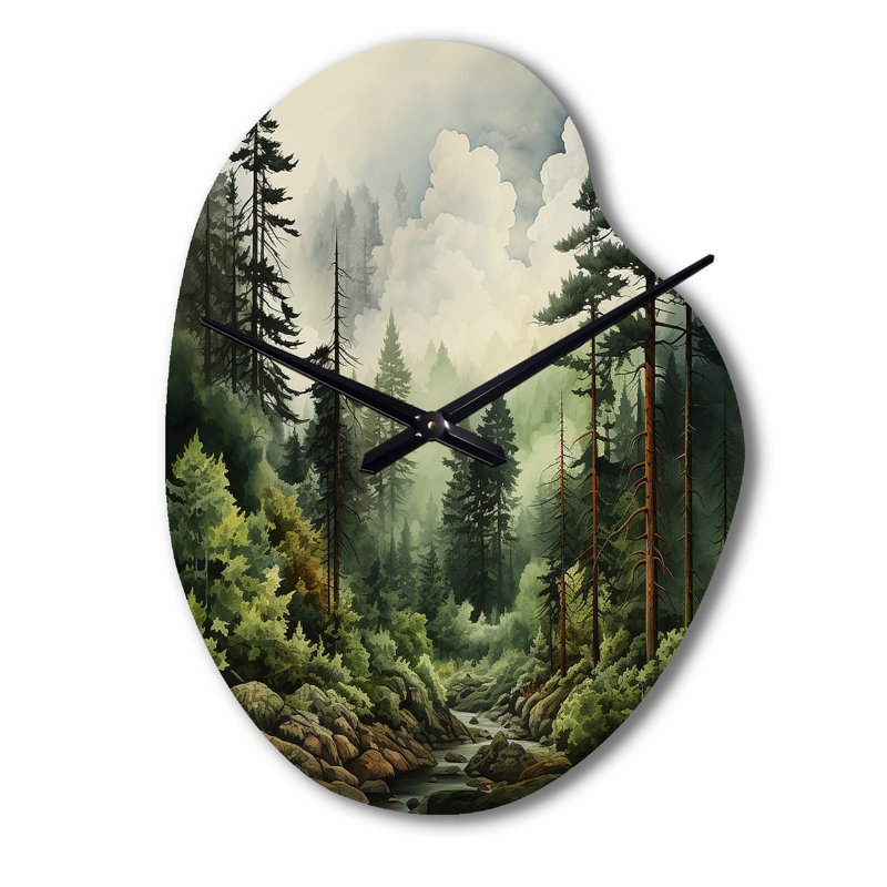 Horloge murale pin, forêt, forme irrégulière, Grand