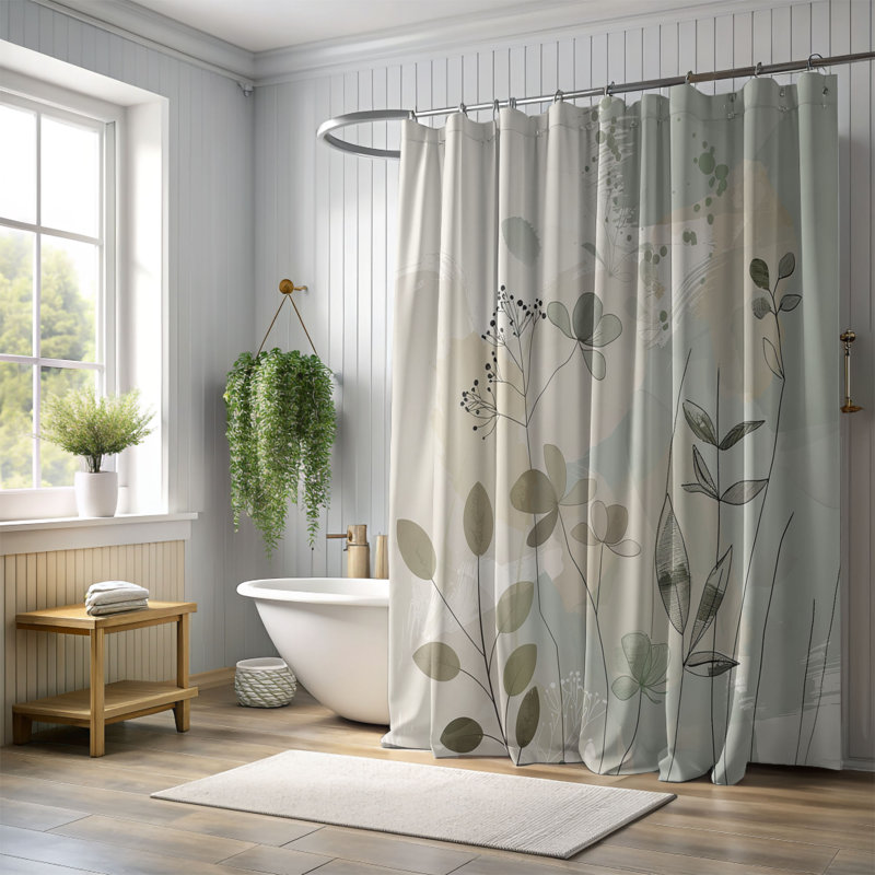 Rideau de douche 1 pièce Organic Sage Flower Art, H 74 po x l 71 po