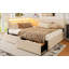 Base de lit simple à double boucle, structure de lit tapissier avec tête de lit, avec 2 tiroirs de rangement, lumière DEL et charge USB, pieds et lattes en bois massif, aucun sommier nécessaire, beige