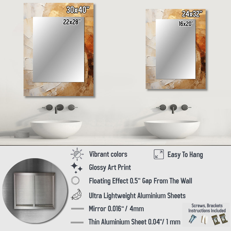 Gold Beige Spiral Poteries - grand miroir mural spirales abstraites, 32 po x 24 po