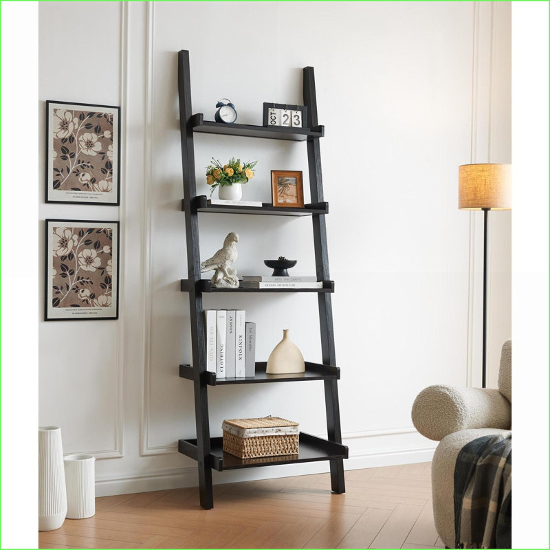 Bibliothèque échelle 5 tablettes moderne | Tablettes multi-profondeurs | Espresso | Panneau de particules et panneau de fibres à densité moyenne