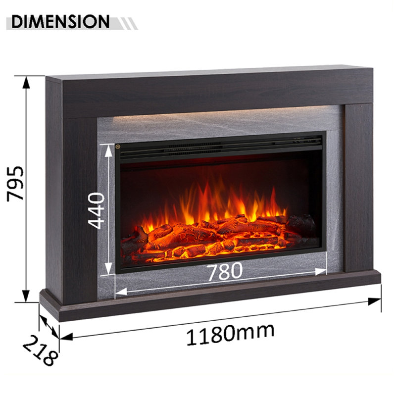 MADURA FLAMME Electric Fireplace with, Espresso Oak, 82cm H x 120cm W x 25cm D