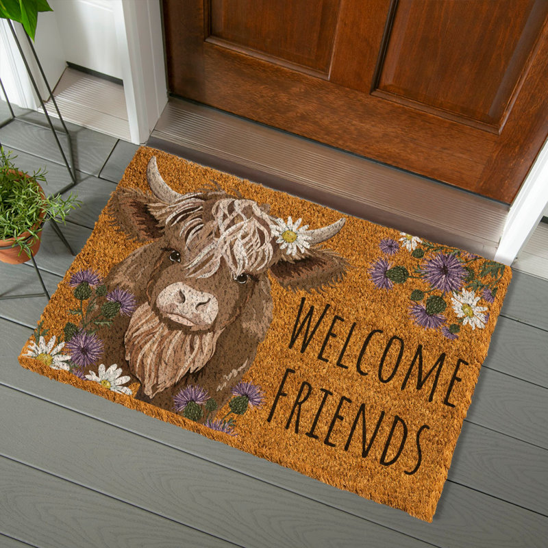 Petal & Plow Highland Cow Coir Mat, 36"x24"