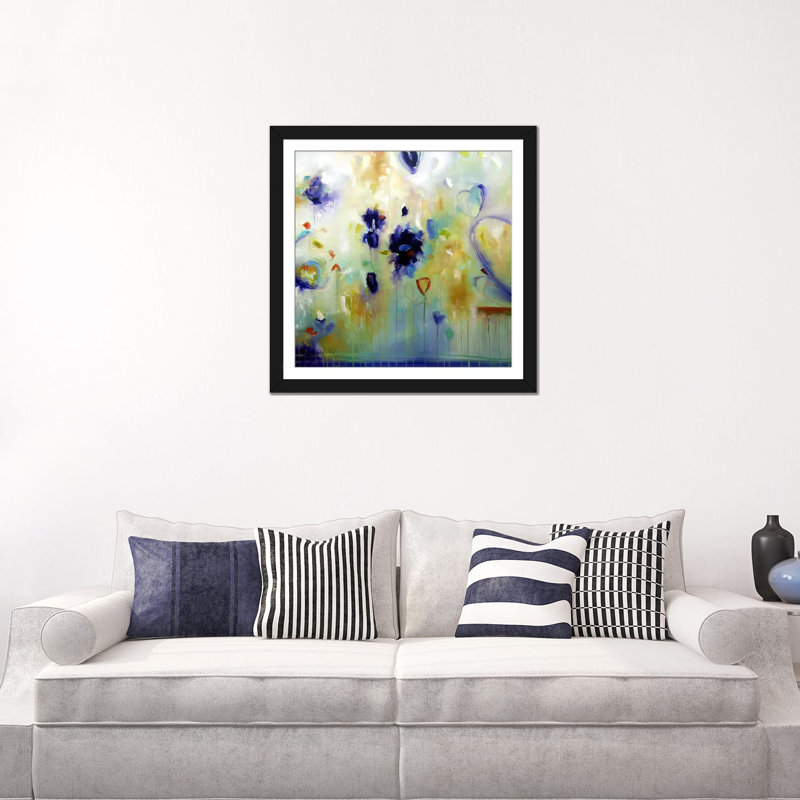 « danse of summer », reproduction d’art sur toile, H 16 po x l 16 po x P 1 po, Papier avec cadre noir, Blanc
