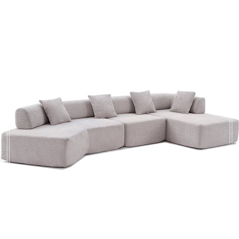 Canapé moderne en L de 140 po, sans assemblage requis, canapé modulaire, canapé avec méridienne, canapé rembourré en mousse gratuit