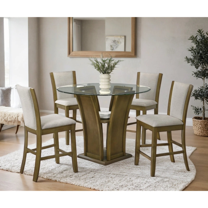 Table beige Ioannina et 4 chaises d'appoint