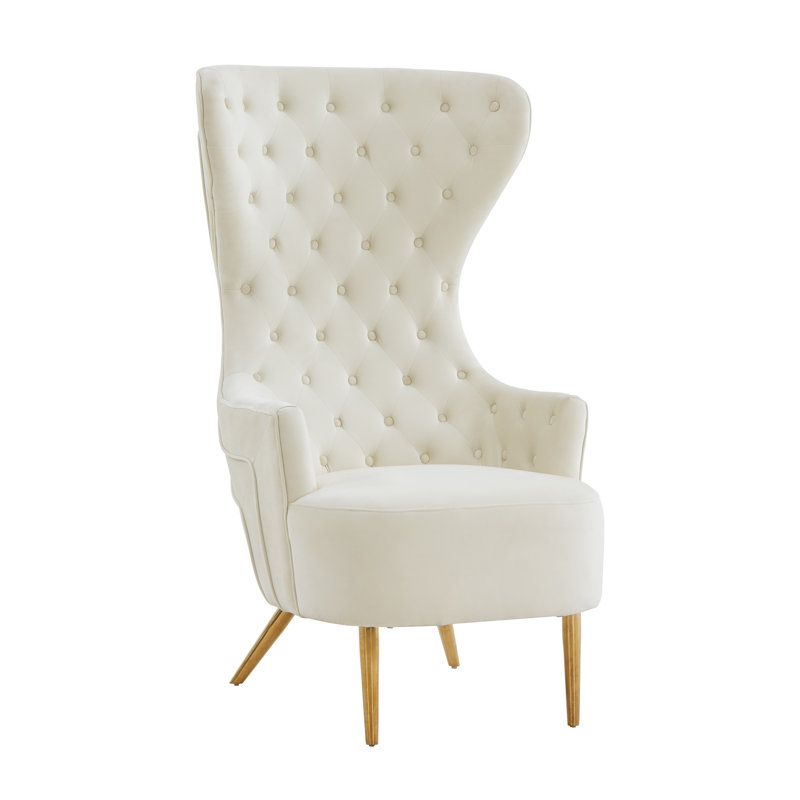 Velvet Wingback Chair, Cream