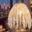 19" Modern Crystal Waterfall Table Lamp, Bead String Shade Nightstand Light with Marble Textured Base