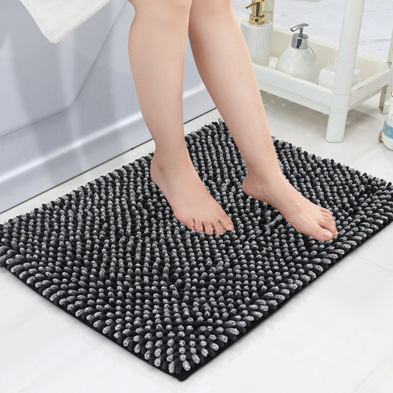 Chenille Non-Slip Bath Rug, 43.2cm W x 61cm L, Black