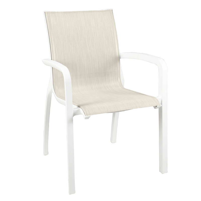 Grosfillex Sunset Stackable Armchair, White/Beige