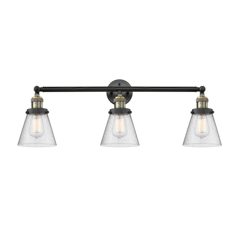 Éclairage pour meuble-lavabo 3 lumières Shauna Cone, Ampoule non incluse, Laiton antique noir