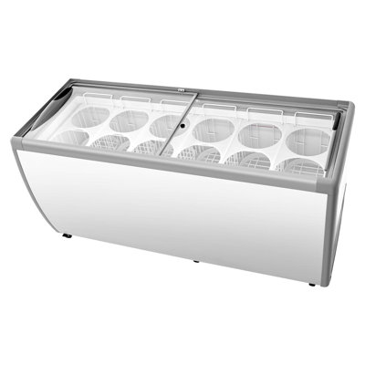 Commercial Ice Cream Display Case, 20 Cu.ft Chest Freezer, Restaurant Gelato Dipping Cabinet Top Deep Freezer with Locking Casters, Sliding Glass Door, LED Lighting, Hold 12 Ice Cream Tubs