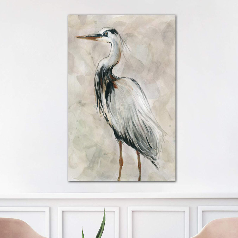 Crane At Dusk II by Carol Robinson - Painting on Canvas, 20.32 cm H x 30.48 cm W, No Frame