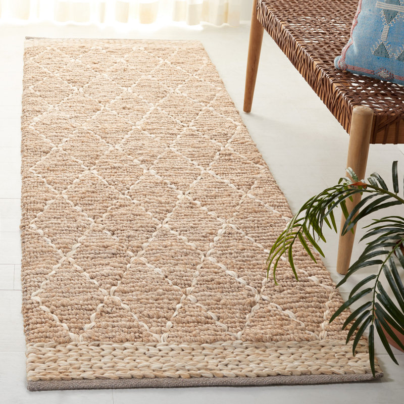 Gascon Natural Fiber Hand Loomed Jute/Cotton Geometric Rug in Natural, Runner 2'6" x 8'