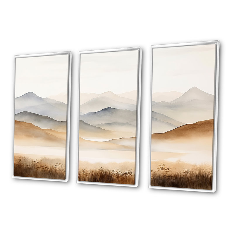 «Mountain Silent Beauty II - Landscape Mountains», ensemble d'art sur toile, Cadre flottant blanc, H 32 po x l 48 po x P 1 po