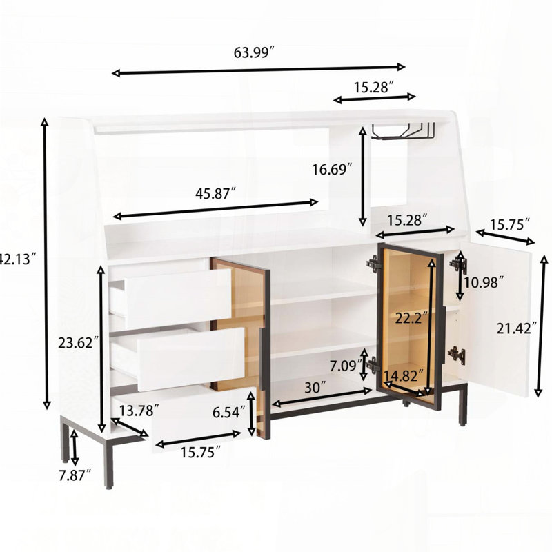 Sideboard Cabinet with Wine Glass Holder and Glass Door – Modern