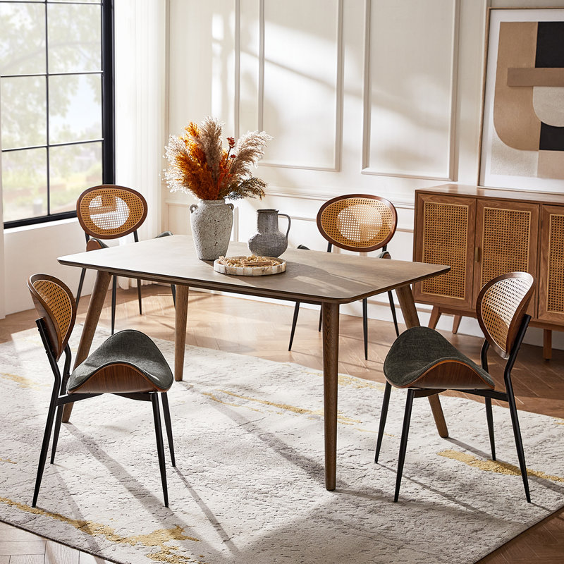Pateley Mid-Century Modern Rattan Dining Chair Set, 2, Dark Gray