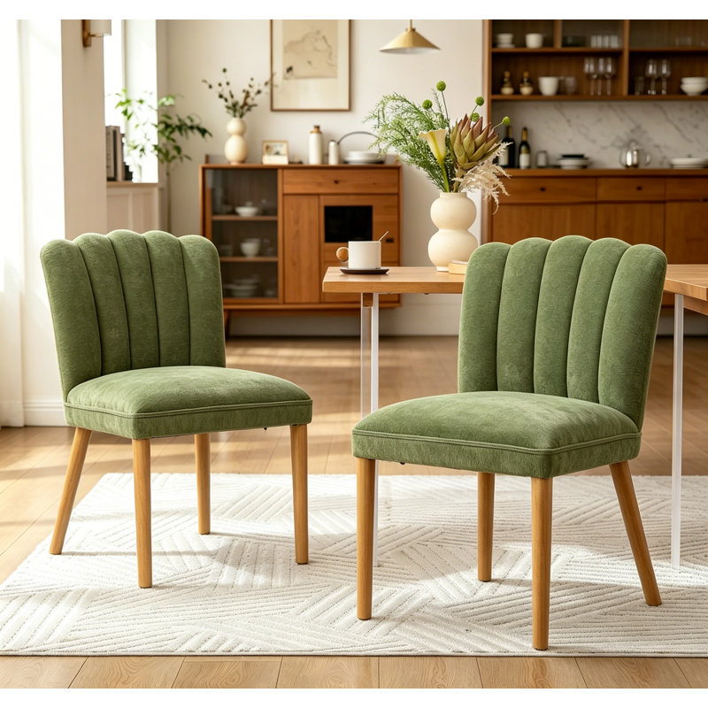 Upholstered Modern Dining Chairs Kitchen Chairs Solid Wood Leg Accent Chairs for Dining Room,Kitchen, Green, Green