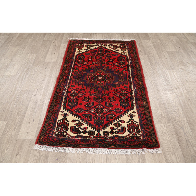 Tapis décoratif en laine de conception unique noué à la main New Age rouge/Ivoire 3 pi 1 po x 5 pi 1 po