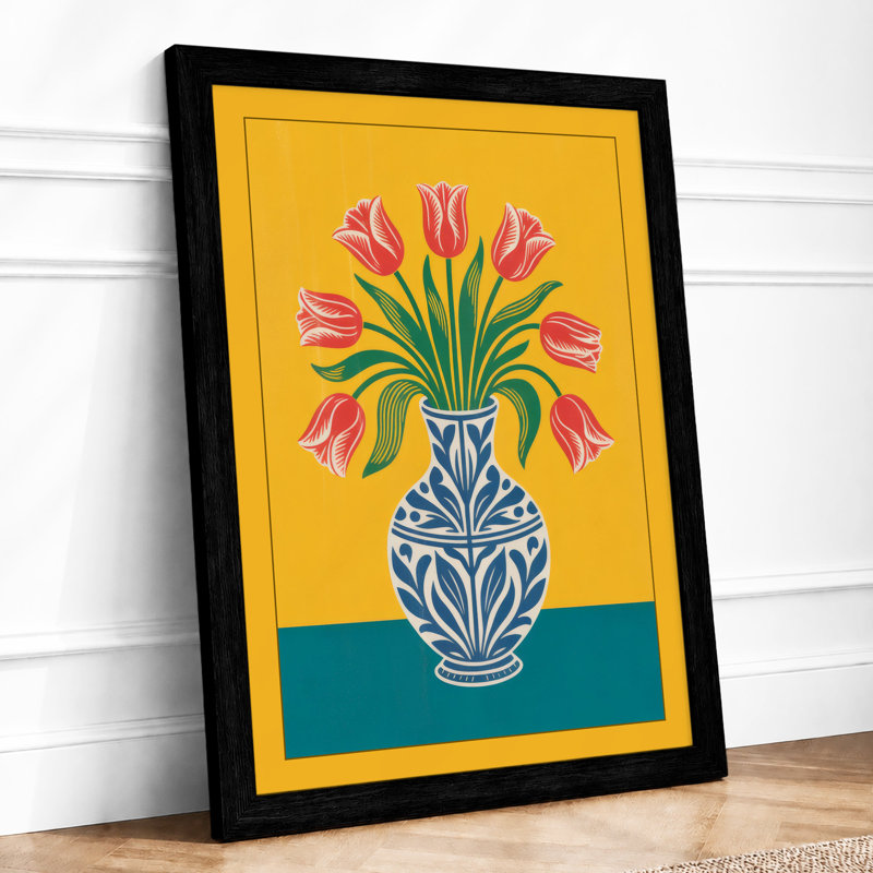 Striped Tulips In Blue Botanical - Print, Black, A3 - 42.0 x 29.7 cm
