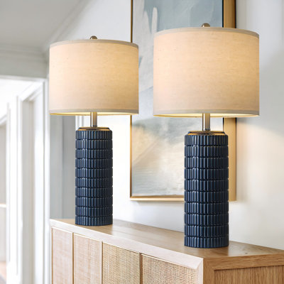 Lampe de table moderne en céramique bleue minimaliste de 27,5 suitable, idéale pour les salons, les chambres et les bureaux