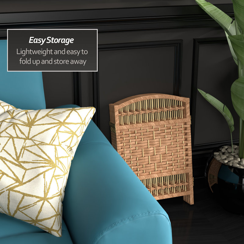 Short Fiber Weave Folding Screen, 4, Natural, 35.5"H