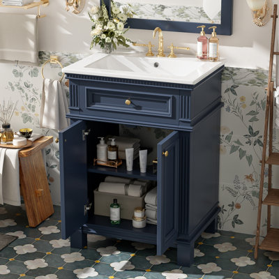 Armoire de salle de bain à fermeture douce avec tablette réglable et lavabo