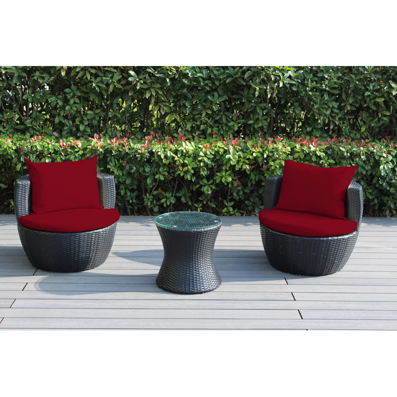 Ensemble de conversation en osier pour 2 personnes avec coussins Elkport, Rouge