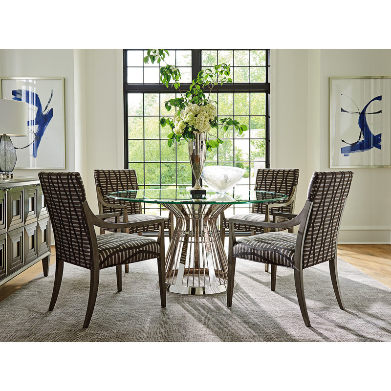 Ariana Riviera Stainless Dining Table with Glass Top, 72" W x 72" L