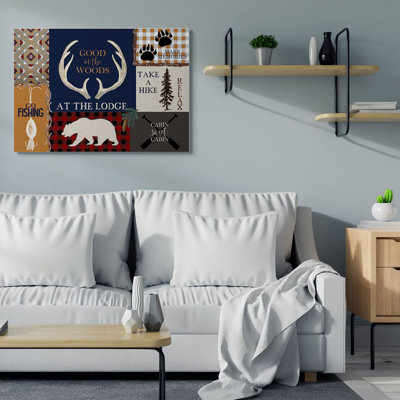«Good in the woods rustic forest animal camping collage» par Kim Allen - impression d'art graphique