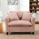 Chaise paresseuse rose avec revêtement en velours côtelé, support de bonne posture et pieds en plastique rose, coussin de siège résilient, structure en bois pour le balcon du salon
