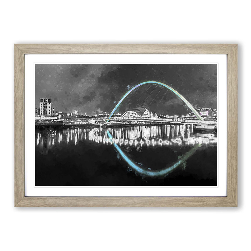Gateshead Millennium Bridge in Abstract - Picture Frame Graphic Art Print, Oak Framed, 36cm H x 48cm W x 2cm D