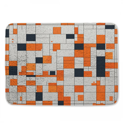 Orange White Black Grid Bath Mat