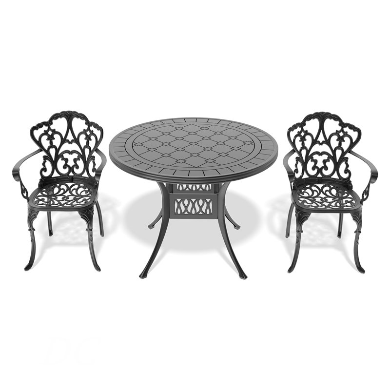 Ensemble de 3 meubles de patio en fonte d'aluminium avec coussins beiges