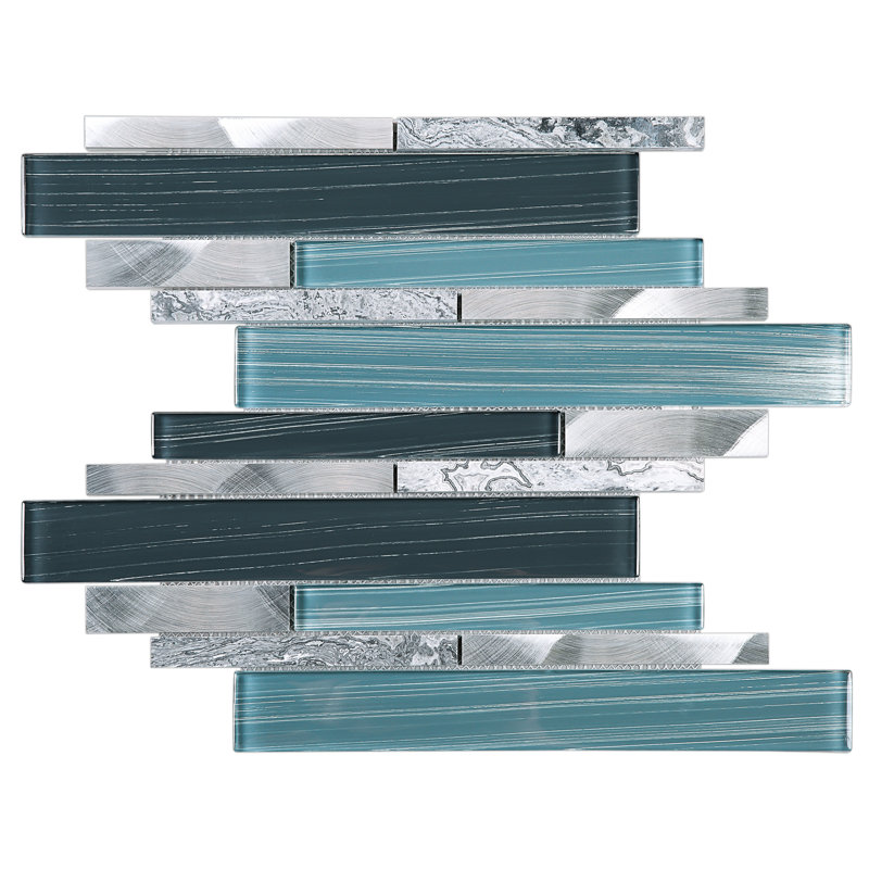 Initial Sequence Natural Stone Linear Mosaic Wall Tile, Blue/Gray