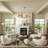 Modern 6-Light Adjustable Chandelier with Fabric Rattan Shades, Brown Metal Frame, Dimmable, ETL Listed, E12 Base