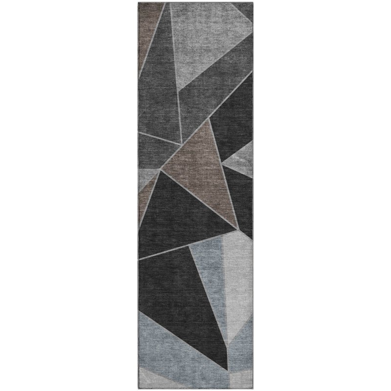 Premium Machine Washable Mayfield AMF636 Geometric Rug, 2'3" x 7'6" Runner, Chocolate